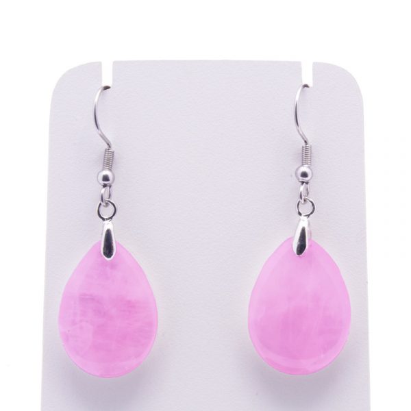 brinco de pedra gota quartzo rosa